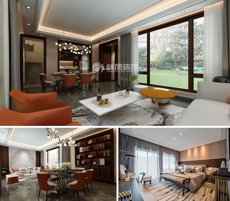 萬科圣豐翡翠之光200平港式風格裝修效果圖