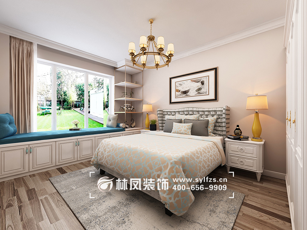 美式風(fēng)格臥室飄窗設(shè)計裝修效果圖