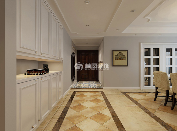 美式風格轉(zhuǎn)彎式過道裝修效果圖