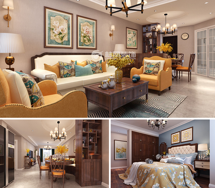 沈陽(yáng)恒大綠洲127平美式風(fēng)格裝修效果圖