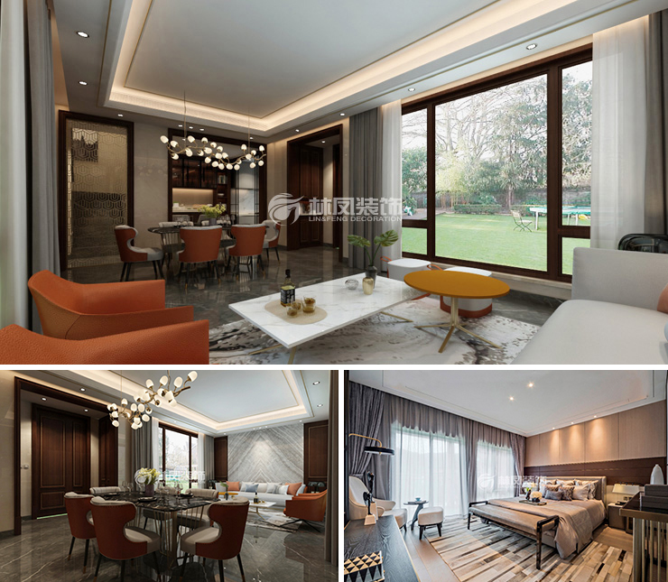 萬科翡翠新都會200平新中式風格裝修效果圖