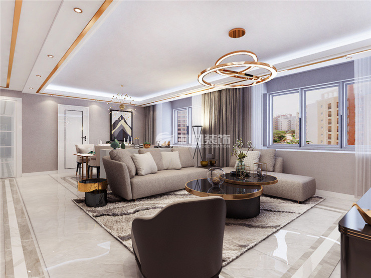 輕奢風格客廳沙發(fā)不靠墻擺放裝修效果圖