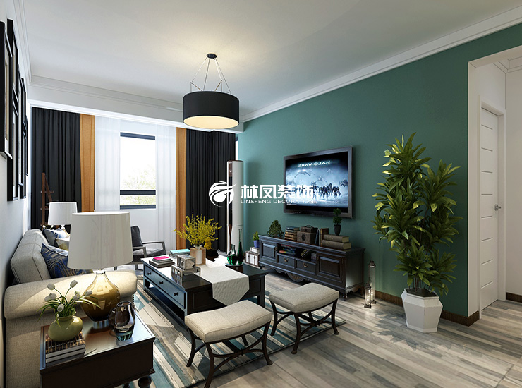 美式風格深色電視背景墻設(shè)計裝修效果圖